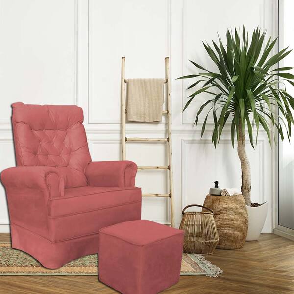 Poltrona Amamentação Balanço Ana Alice Com Puff Veludo Rosa