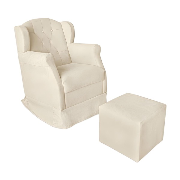 Poltrona Amamentação Balanço Confortável E Puff Corino Ariel