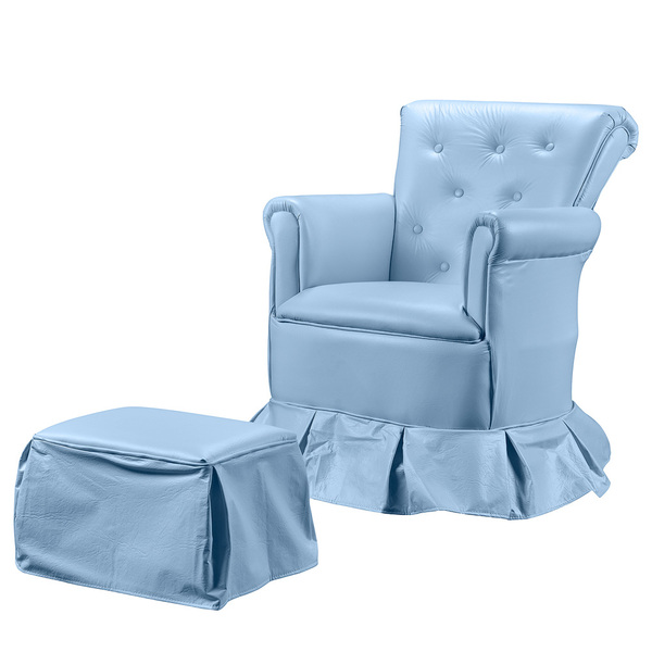 Poltrona Amamentação Balanço Decorativa Com Puff Nana Azul