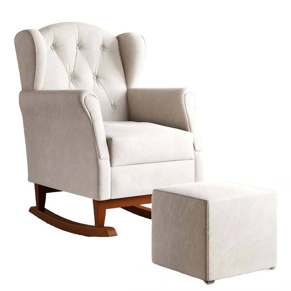 Poltrona Amamentação Balanço Leticia Pé Canoa Com Puff Linho