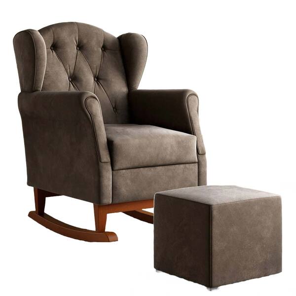 Poltrona Amamentação Balanço Leticia Pé Canoa Com Puff Veludo