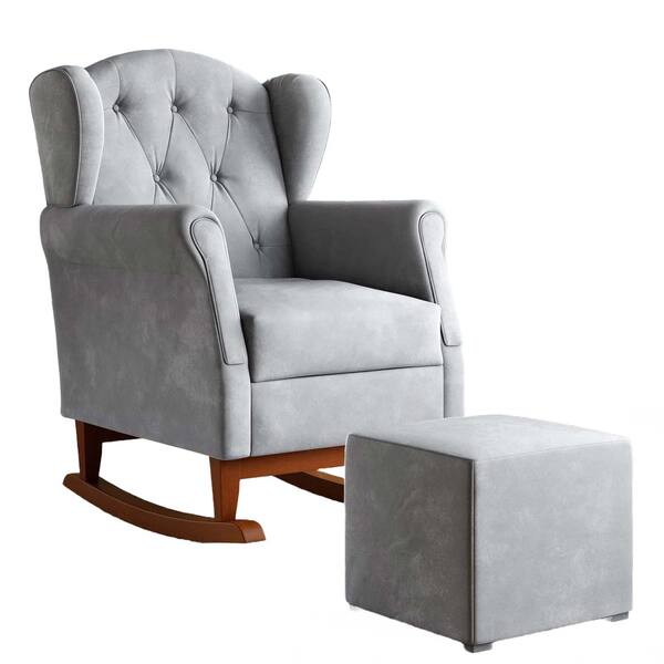 Poltrona Amamentação Balanço Leticia Pé Canoa Com Puff Veludo