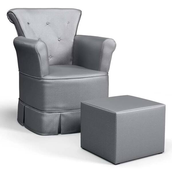 Poltrona Amamentação Barbara Com Puff Suede Cinza