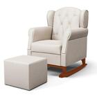 Poltrona Amamentação Base Madeira Balanço E Puff Letícia Sued