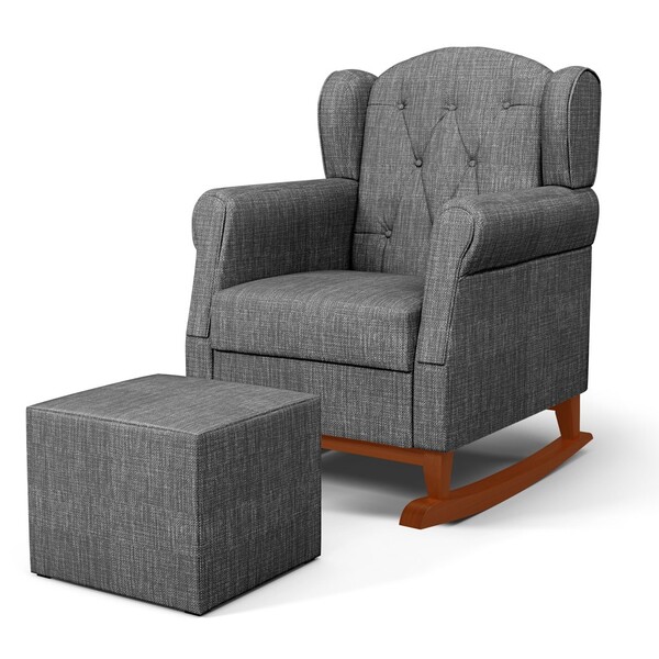 Poltrona Amamentação Base Madeira Balanço E Puff Lucy P04 Lin