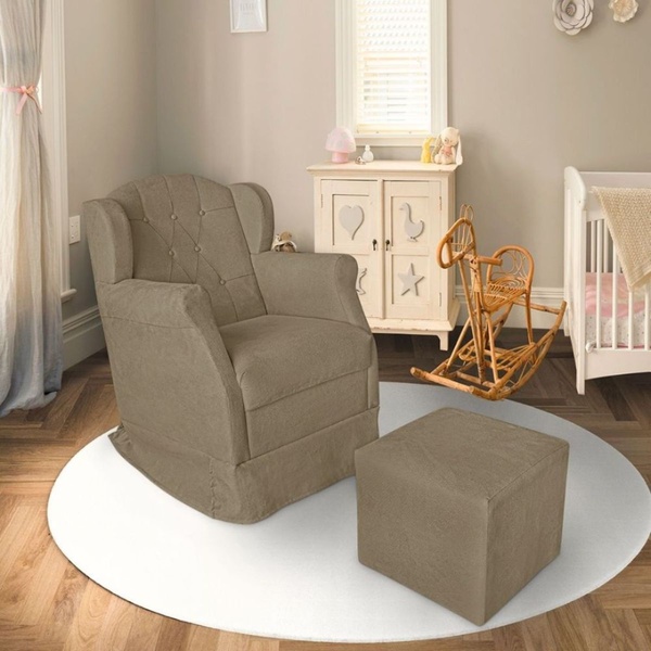 Poltrona Amamentação Cadeira Reforçada Balanço Puff Suede Beg