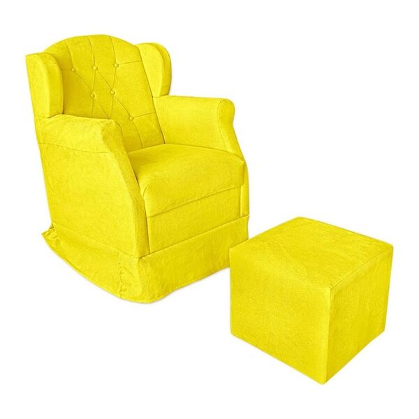 Poltrona Amamentação Com Balanço E Puff Luxo Suede Manuela Am