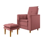 Poltrona Amamentação Confortável Com Puff  Ivy Veludo Rosê