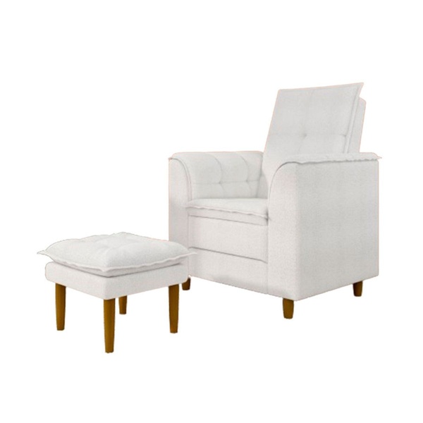 Poltrona Amamentação Confortável Com Puff Ayla Bouclê Off Whi