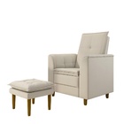 Poltrona Amamentação Confortável Com Puff Ivy Linho Bege