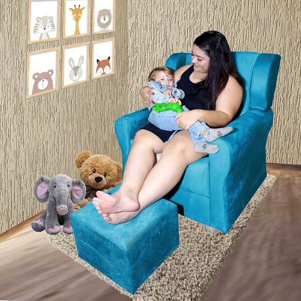Poltrona Amamentação Descanso Fixa C/ Puff Stella Turquesa