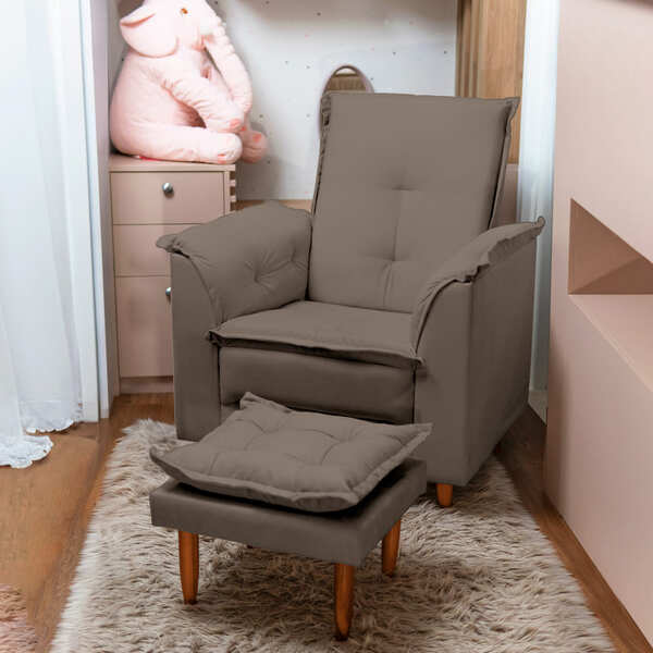 Poltrona Amamentação E Puff Ariel Suede Cappuccino Pés Palito