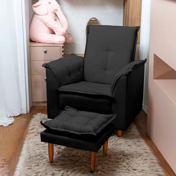 Poltrona Amamentação E Puff Ariel Suede Frete Grátis Região S