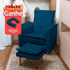 Poltrona Amamentação E Puff Bela Veludo Azul Marinho Espuma D