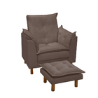 Poltrona Amamentação E Puff Bela Veludo Marrom Claro Pés Pali