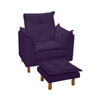 Poltrona Amamentação E Puff Bela Veludo Roxo Pés Palito Tana