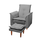 Poltrona Amamentação E Puff Luna Veludo Prata Pés Palito Tana