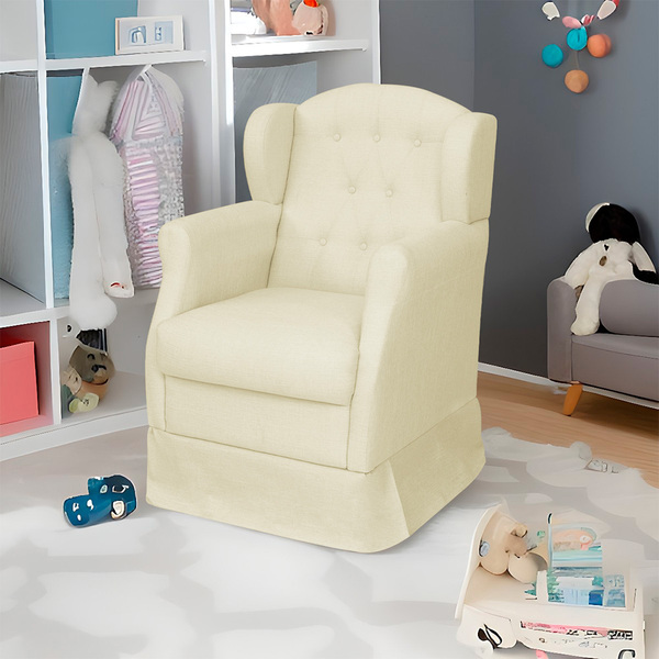 Poltrona Amamentação E Puff Manu Com Balanço Linho Bege Tana