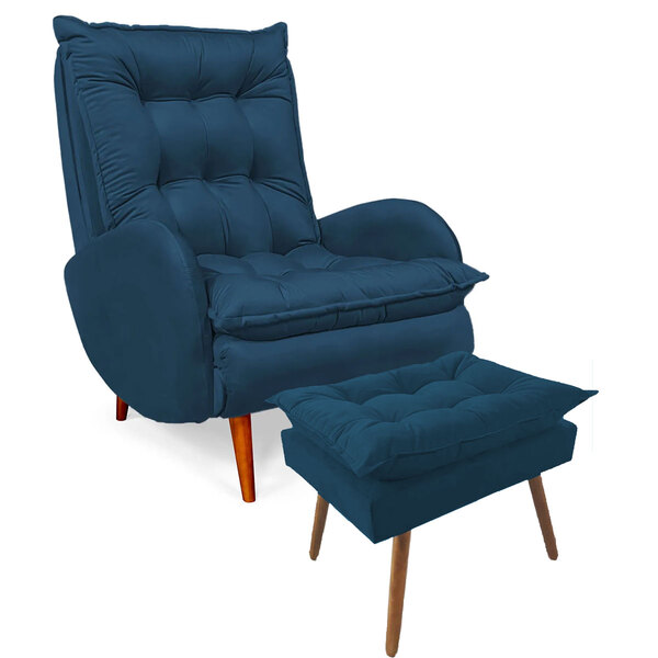 Poltrona Amamentação Estofada Vitoria Com Puff Veludo Azul Ma