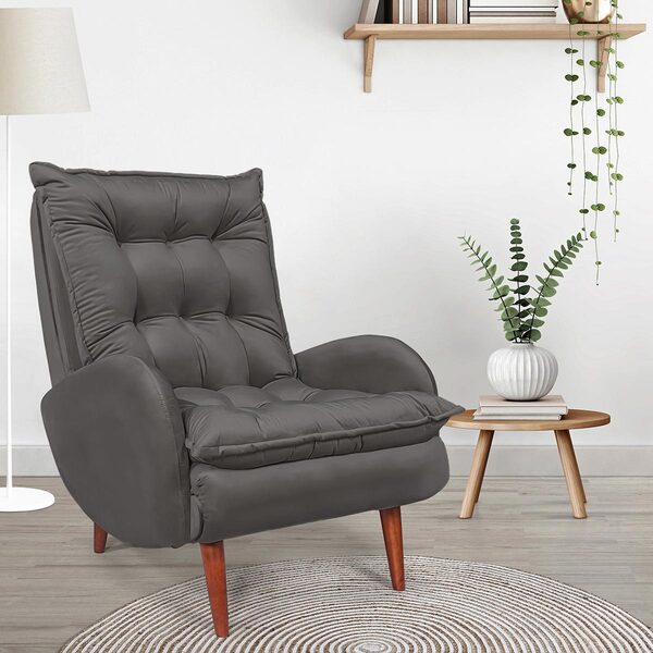 Poltrona Amamentação Estofada Vitoria Veludo Cinza