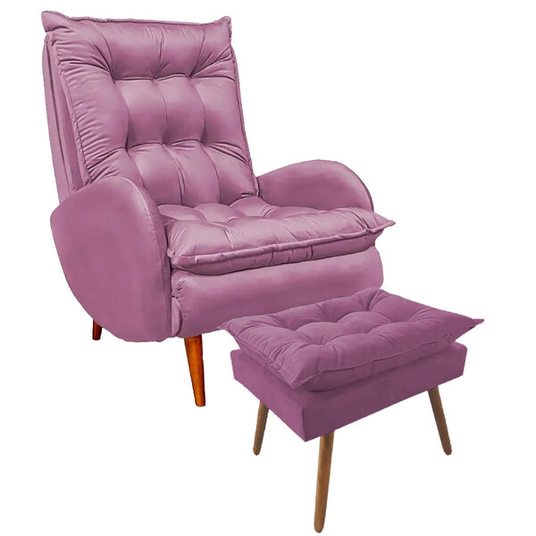 Poltrona Amamentação Estofada Vitoria Veludo Rosa