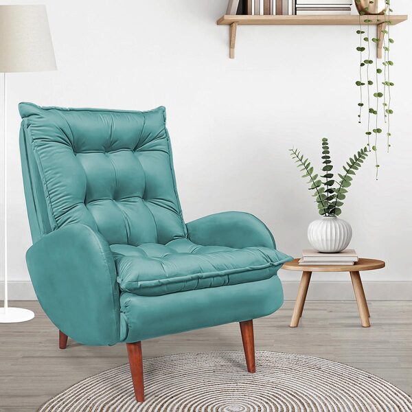 Poltrona Amamentação Estofada Vitoria Veludo Turquesa