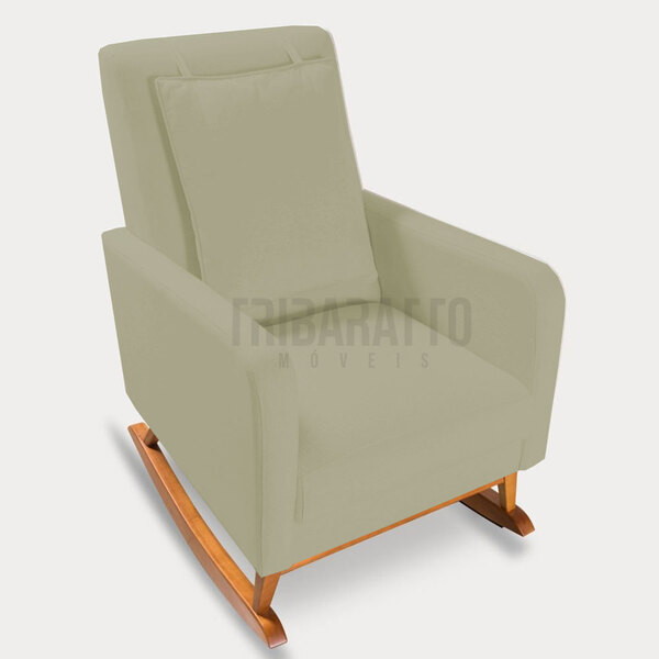 Poltrona Amamentação Gabriela Balanço Com Puff Linho Bege