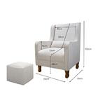 Poltrona Amamentação Gabriela Com Puff Pés Madeira Linho Rosa