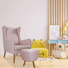 Poltrona Amamentação Gabriela Com Puff Pés Madeira Linho Rosa