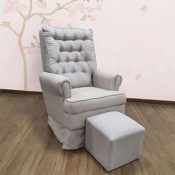 Poltrona Amamentação Gabriela Com Puff Quadrado Pés Madeira V