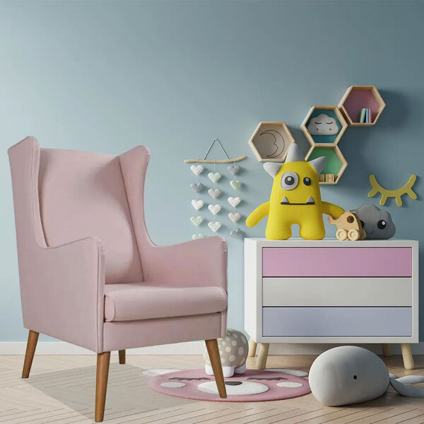 Poltrona Amamentação Gabriela Pés Madeira Linho Rosa