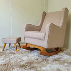 Poltrona Amamentação Giovana Balanço Com Puff Linho Bege