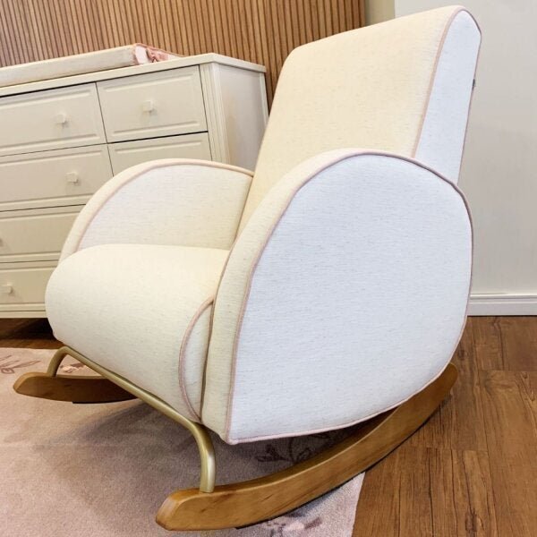 Poltrona Amamentação La Vie Bege Linho Natural Com Viés Rosê