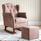 Poltrona Amamentação Leticia Com Puff Quadrado Balanço Veludo