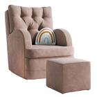 Poltrona Amamentação Ludmila Puff Veludo Rosa