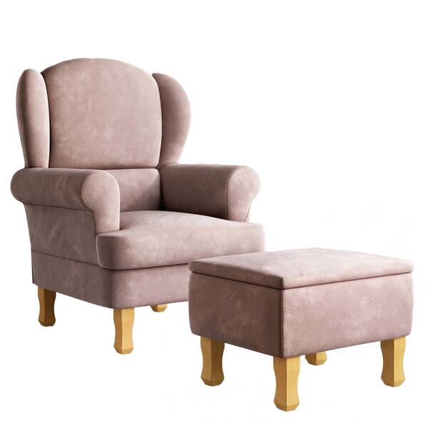 Poltrona Amamentação Maria Vitoria Pés Madeira Puff Veludo Ro