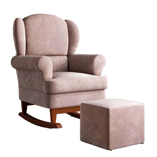 Poltrona Amamentação Sabrina Pes Canoa Puff Bau Suede Rosa