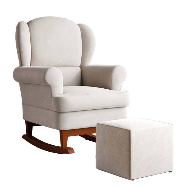 Poltrona Amamentação Sabrina Pes Canoa Puff Bau Veludo Bege