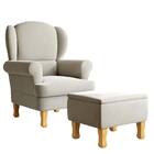 Poltrona Amamentação Sabrina Pes Madeira Puff Bau Linho Nude