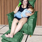 Poltrona Amamentação Sala De Estar Milla Puff E Almofada Verde