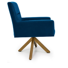 Poltrona Ana Veludo Azul B-170 Base Giratória Madeira - D'ros