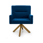 Poltrona Ana Veludo Azul B-170 Base Giratória Madeira - D'ros