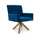 Poltrona Ana Veludo Azul B-170 Base Giratória Madeira - D'ros