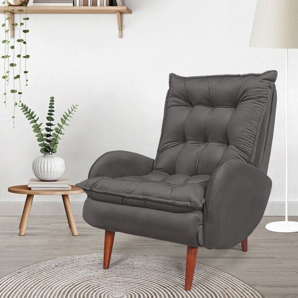 Poltrona Anatomica Pes De Madeira Eloa  Cinza