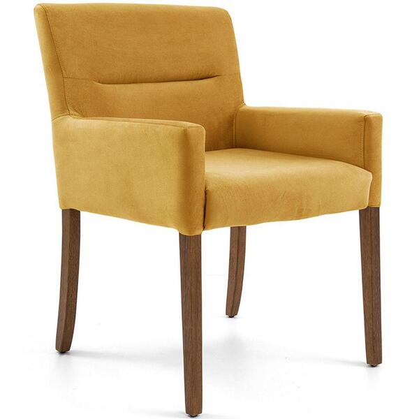 Poltrona Angel Base De Madeira Veludo Amarelo