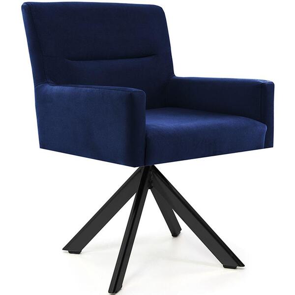 Poltrona Angel Base Giratória Eiffel Preto Veludo Azul Royal