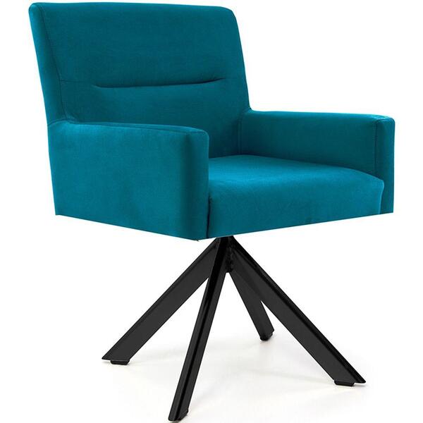 Poltrona Angel Base Giratória Eiffel Preto Veludo Turquesa