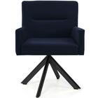 Poltrona Angel Giratória Eiffel Preto Suede Azul Marinho