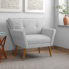 Poltrona Anitta Com Strass Linho Cinza A05 Pés Palito Castanh