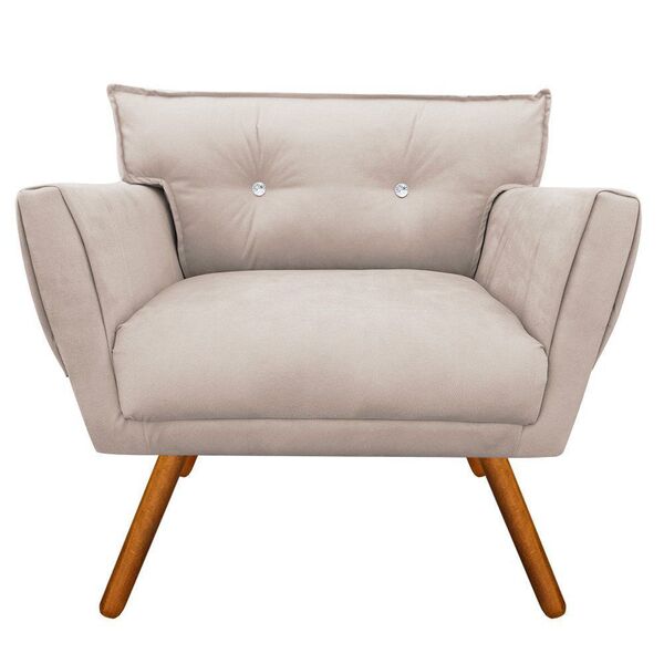 Poltrona Anitta Com Strass Suede Bege Pés Palito Castanho D03